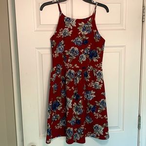 Sleeveless, Maroon, Floral Dress